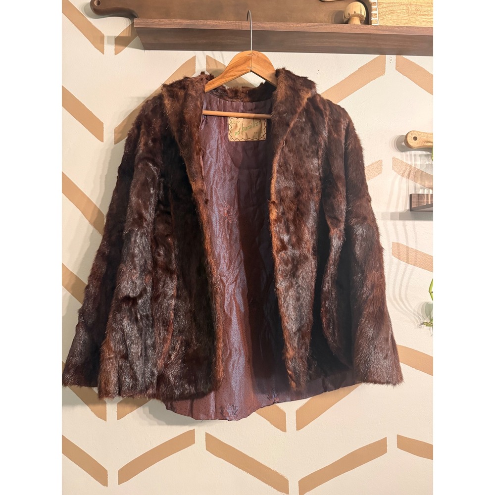 Ed Hamilton Fur Capelet Women One Size Brown Vintage Wrap Shawl Bolero Coat